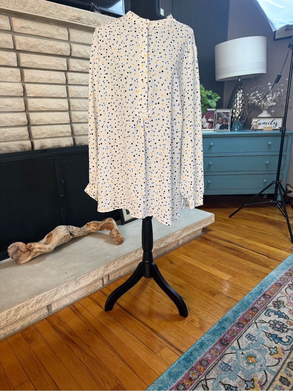 Anne Klein Cream Skirt with Navy and Yellow Polka Dots